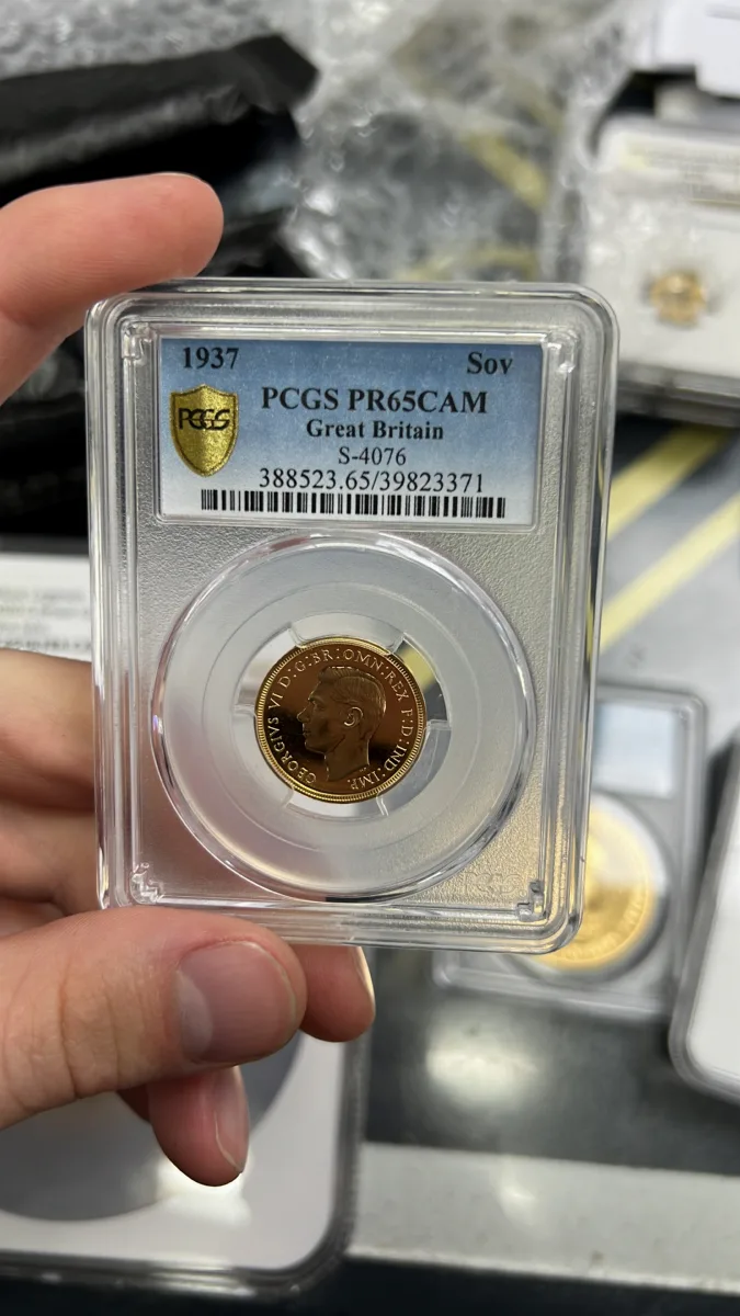 A graded proof sovereign in its protective holder