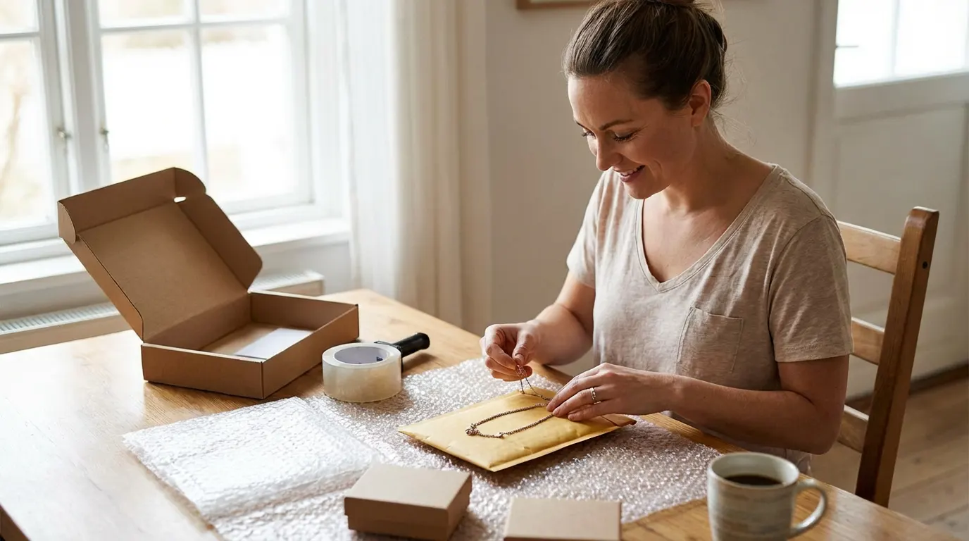 A woman securely packing jewellery for a fresh start