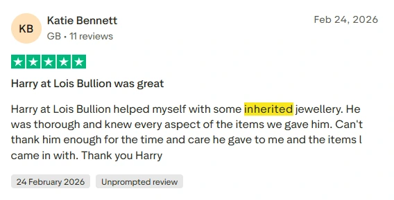 Trustpilot review mentioning inherited jewellery and excellent care from staff.