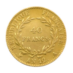 French 40 Francs Gold Coin, Napoleon First Consul Bare Head 1802-1804 AN 11-12