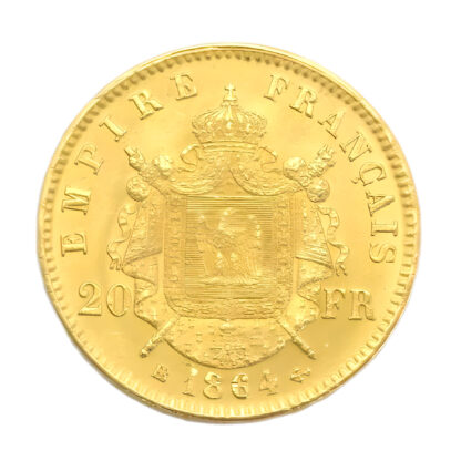 1864 French 20 Francs Napoleon III Laureate Head BB Gold Coin - Image 2