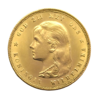Netherlands 10 Guilders Young Wilhelmina Portrait Gold Coin