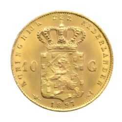Netherlands 10 Guilders Young Wilhelmina Portrait Gold Coin