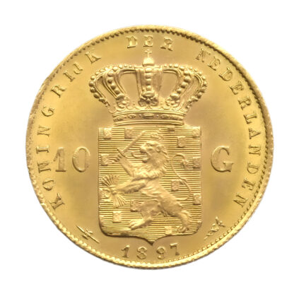 Netherlands 10 Guilders Young Wilhelmina Portrait Gold Coin - Image 2