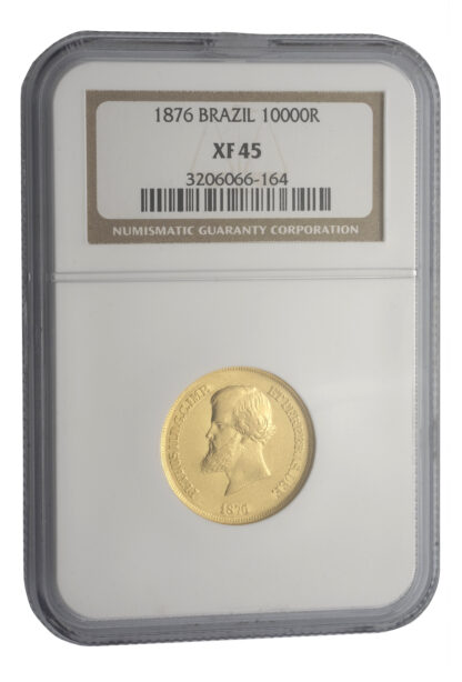 1876 Brazil 10,000 Reis Gold Coin NGC XF 45 - Image 2