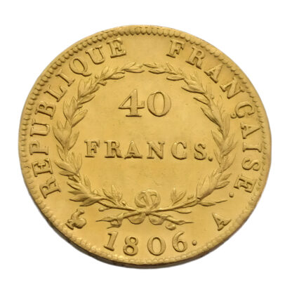 1806 French 40 Francs Napoleon I Bare Head Portrait "A"