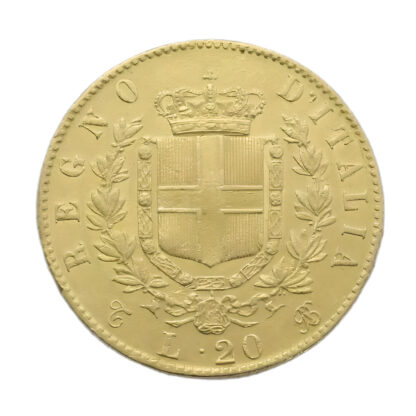 Italian 20 Lire Vittorio Emanuele II Gold Coin - Image 2