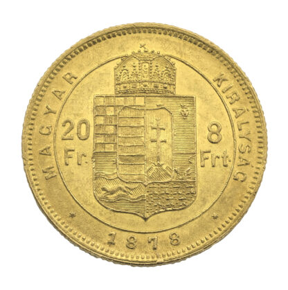 Best Value Hungarian Franz Joseph 20 Francs 8 Forint Gold Coin - Image 2