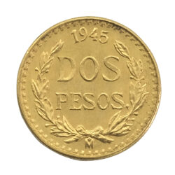 1945 Mexican Dos 2 Pesos Gold Coin Restrike