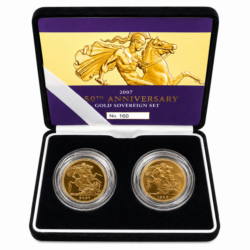 1957 & Proof 2007 50th Anniversary Gold Sovereign Set