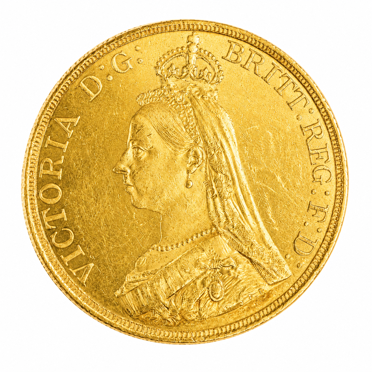1887 Queen Victoria Quintuple Sovereign Gold Coin Extremely Fine - Image 2