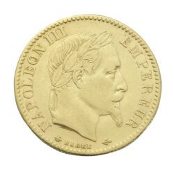 1865 French 10 Francs Napoleon III Laureate Head &#8216;A&#8217; Gold Coin