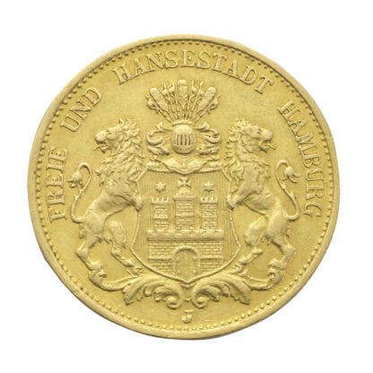 1895 German 20 Mark Free Hanseatic City of Hamburg Gold Coin - Image 2