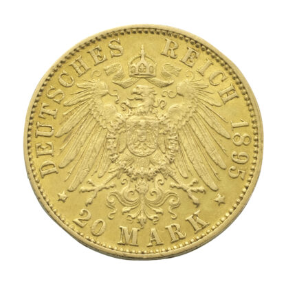 1895 German 20 Mark Free Hanseatic City of Hamburg Gold Coin