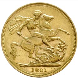 1881 Full Sovereign Victoria Young Head Gold Coin (Melbourne Mint)