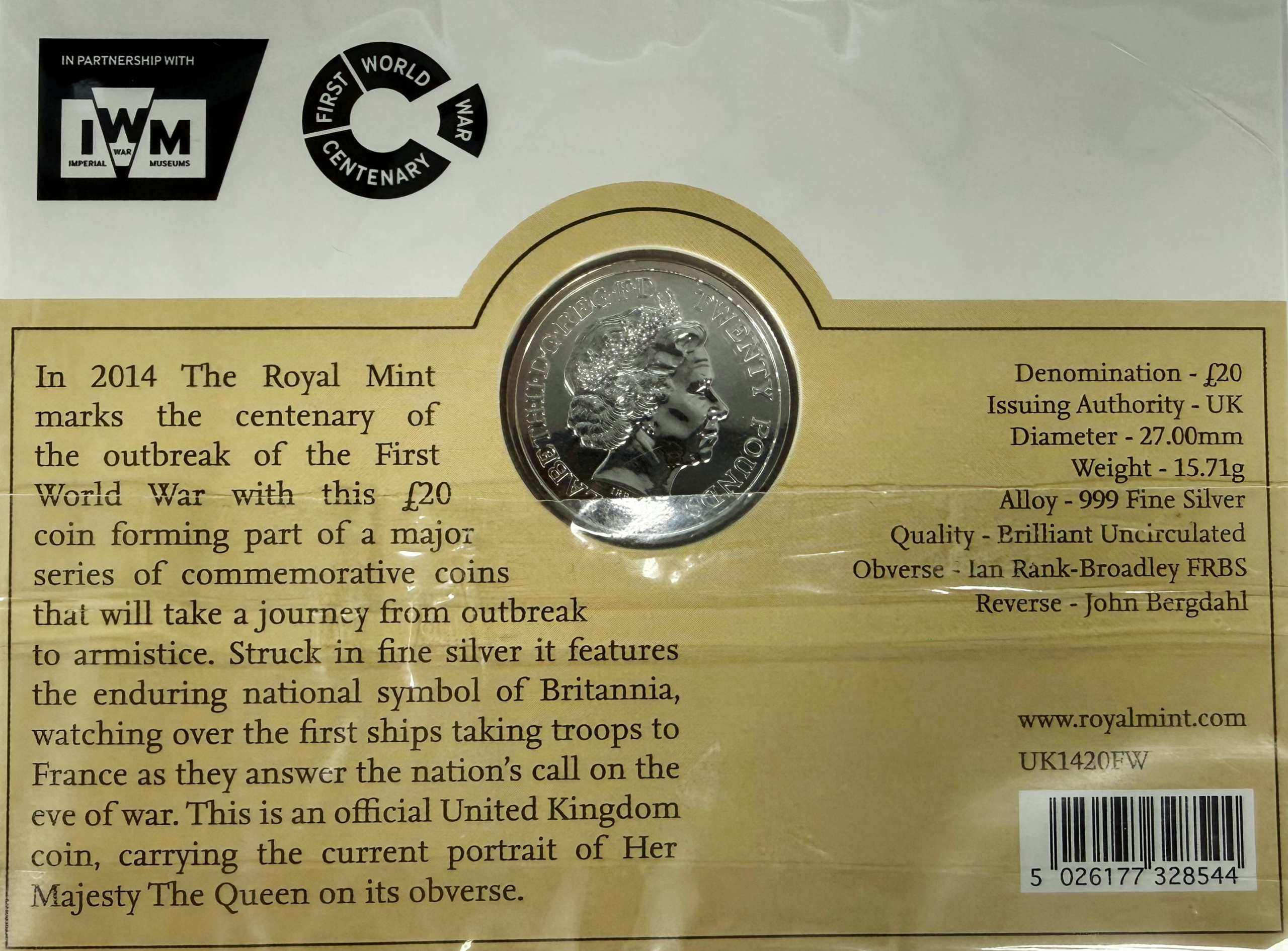 2014 Outbreak £20 Silver Coin - Image 2