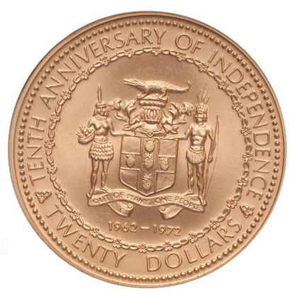 1972 Jamaica $20 (10th Anniversary Of Independence) Gold Coin