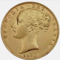 1853 Full Sovereign Shield Back Gold Coin