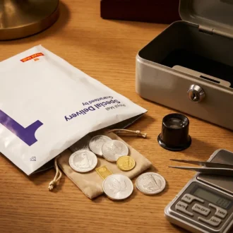 Royal Mail Special Delivery pack with jewellery and bullion ready for secure gold valuation.
