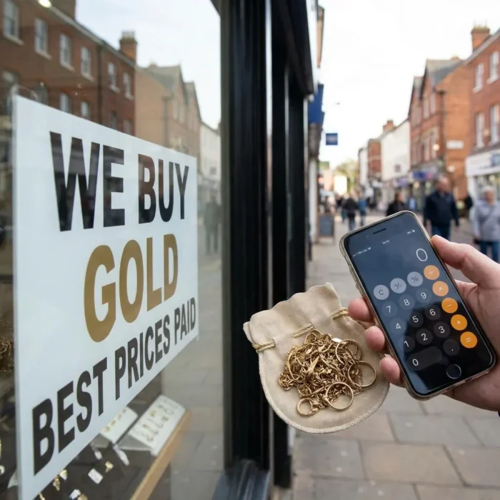 Comparing scrap gold prices before selling gold jewellery to a high street gold buyer.