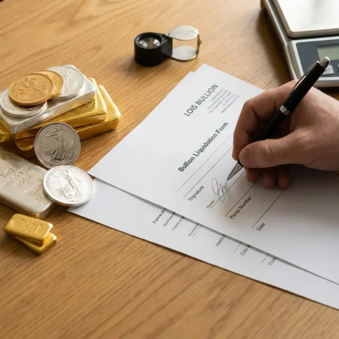 Gold bars, coins and jewellery prepared for secure liquidation with transparent precious metal valuation.