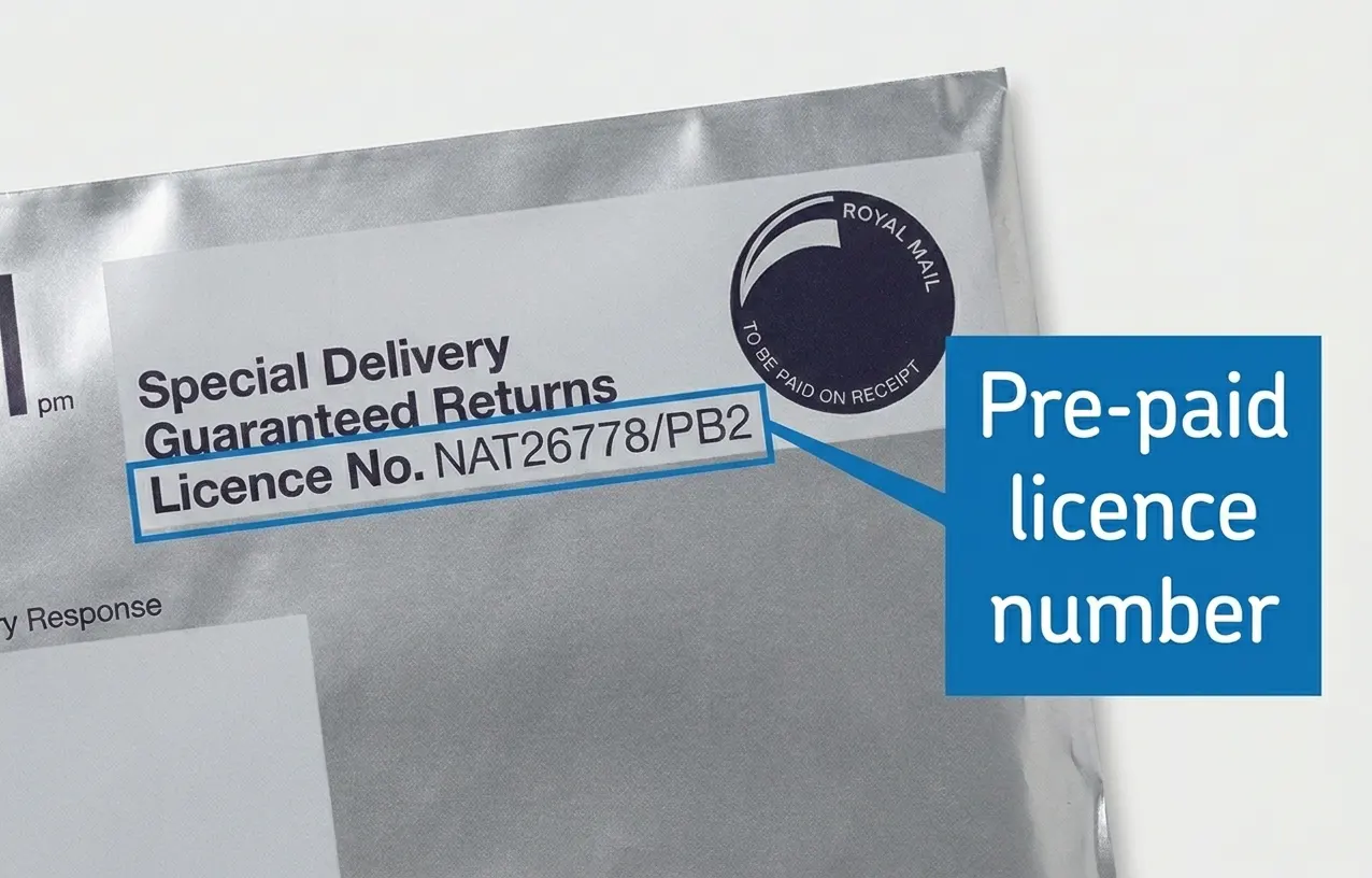 Royal Mail Seller Pack showing the pre-paid licence number NAT26778/PB2